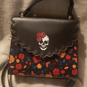 Black Floral Skull Crossbody Bag